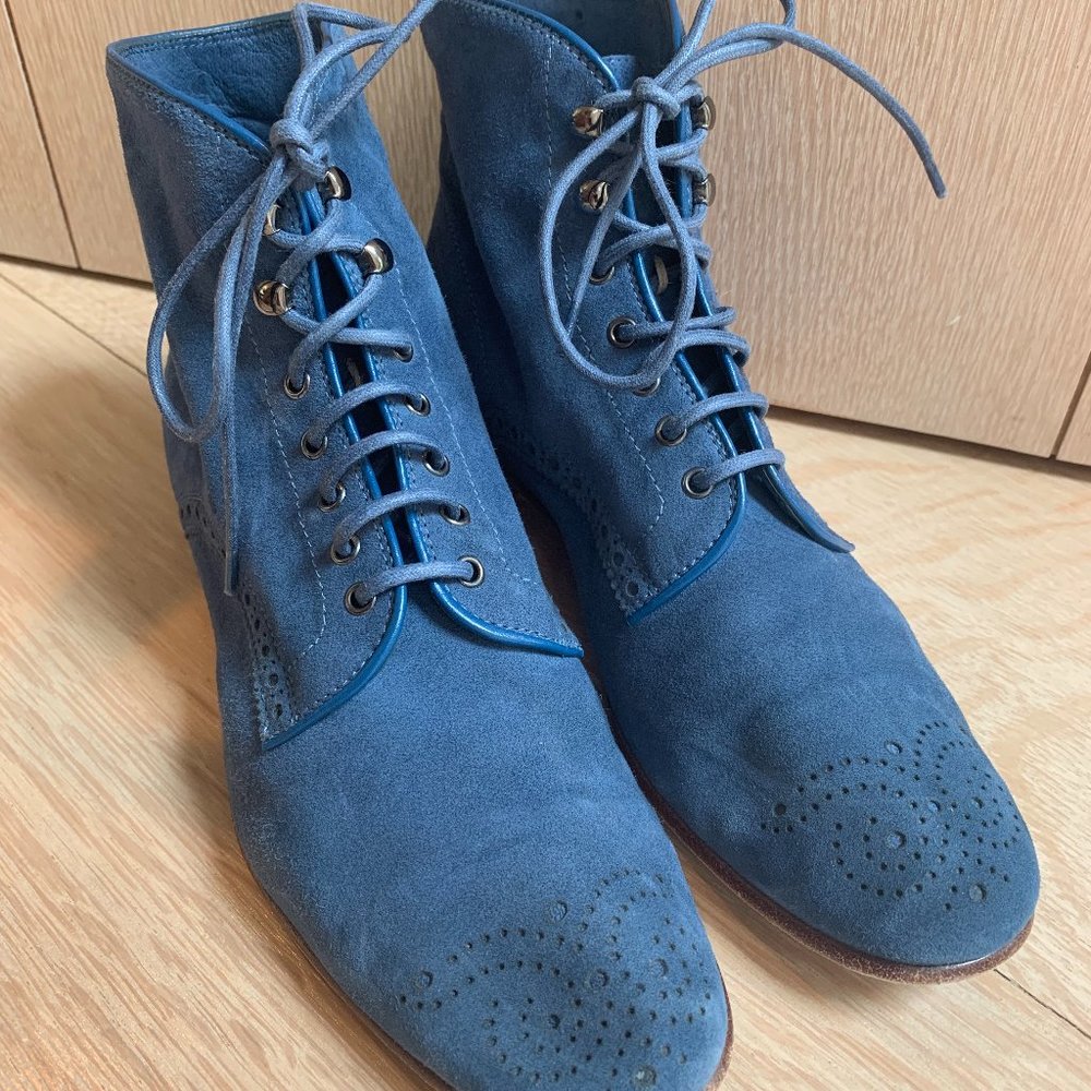 Santoni Blue suede lace-up ankle boots, EU 37.5